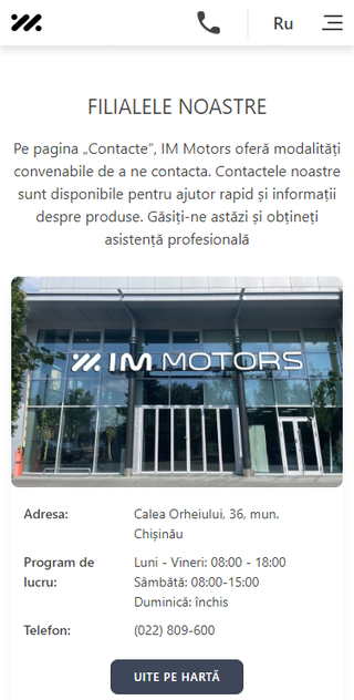 Crearea paginii web a distribuitorului auto IM Motors în Moldova